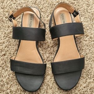 Steve Madden Garcia 2 Shoes Sandals Black Leather Strappy Buckle Size 8